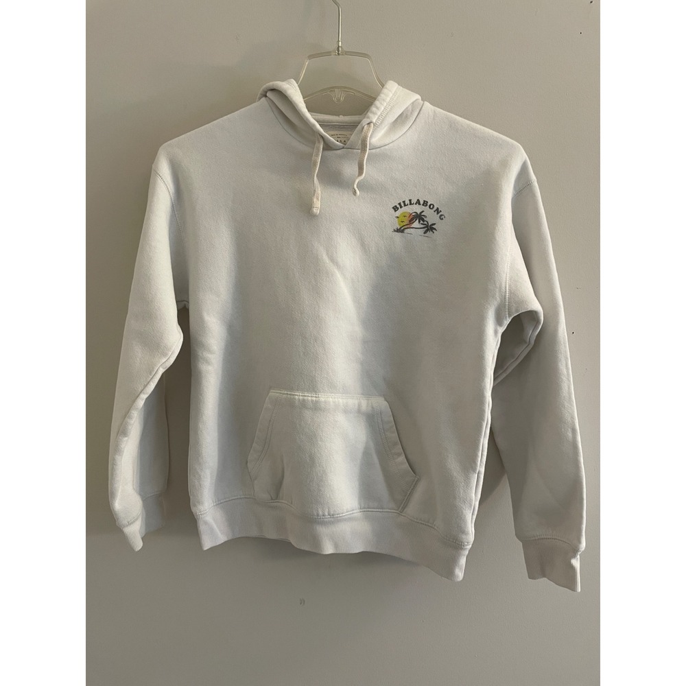 Billabong Womens White Graphic Hoodie Sweatshirt‎ Palm Tree Sunset Size Medium